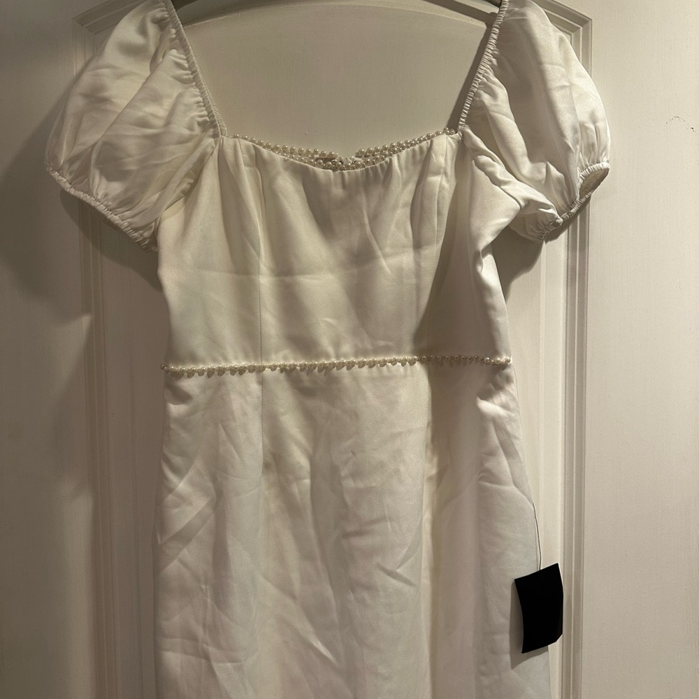 Lulu's Classic White Dress with Puff Sleeves